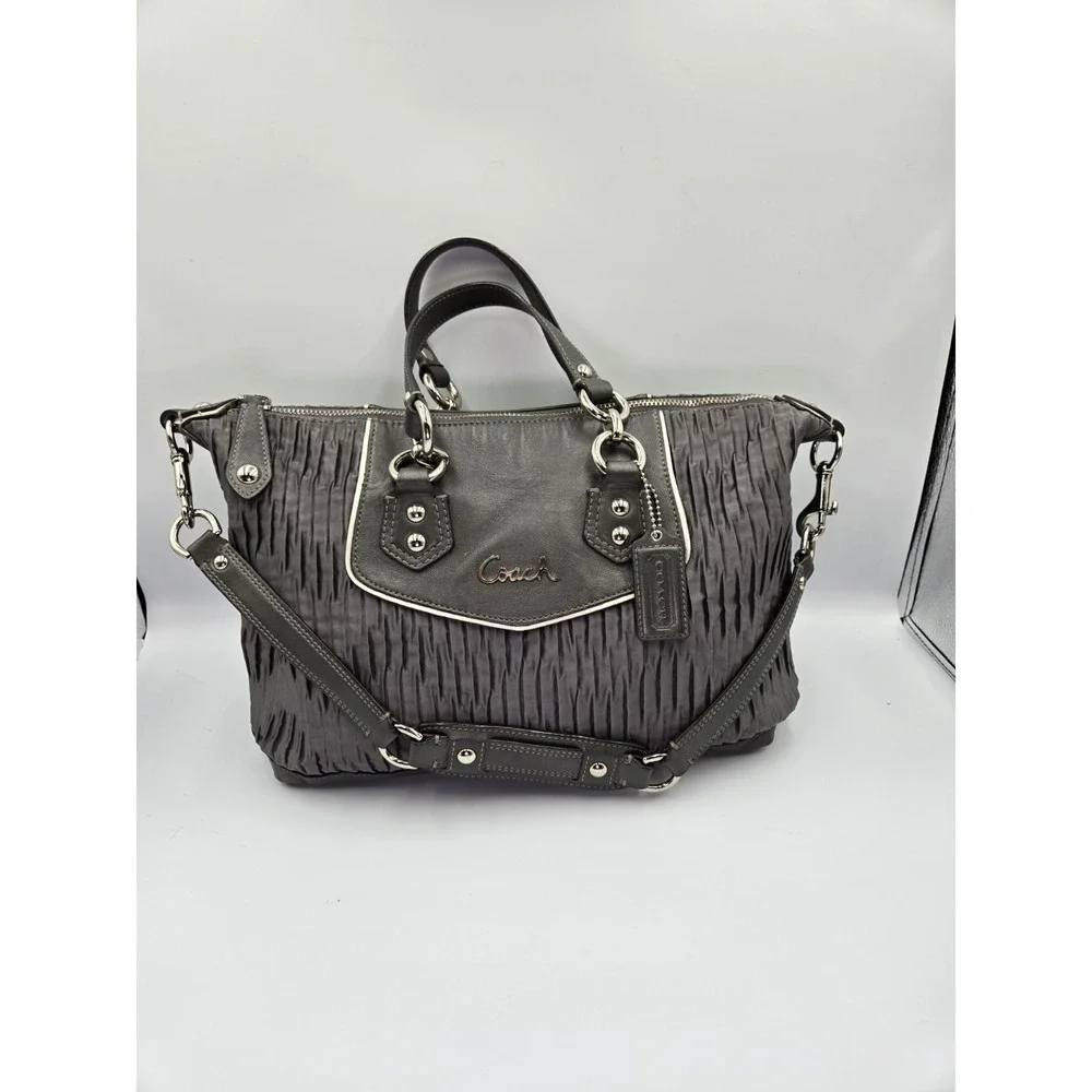 Coach Ashley Gathered Satin Satchel Bag Gray